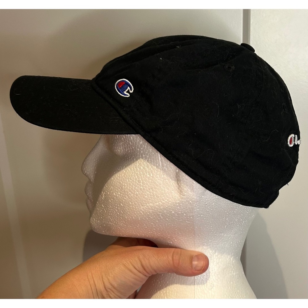 Champion Black Baseball Cap Embroidered Logo Adjustable Strap Hat OSFA